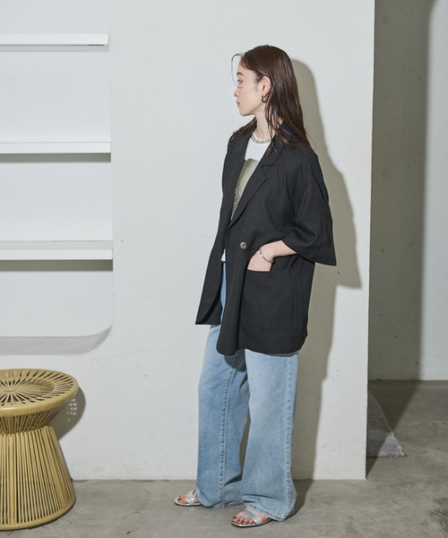 Shelly island（シェリーアイランド）の「バックスリット半袖テラードジャケット（テーラードジャケット・レディース・ブラック/ブラウン・FREE）」の16枚目の写真