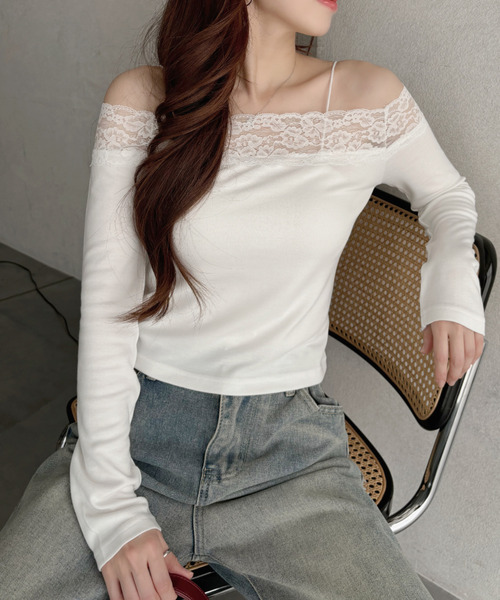 Ada.(エイダ)の「レース切り替え オフショル カットソー(Tシャツ/カットソー・レディース・ブラック/ホワイト・FREE)」の11枚目の写真