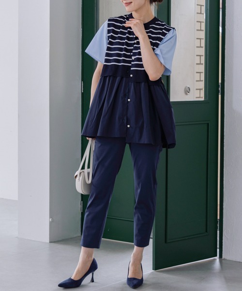 今季　22SS 1 sono ネイビー　チアフルハイブリッドニットカーディガン Sono - 今季 22SS 1 sono ネイビー チアフルハイブリッドニット