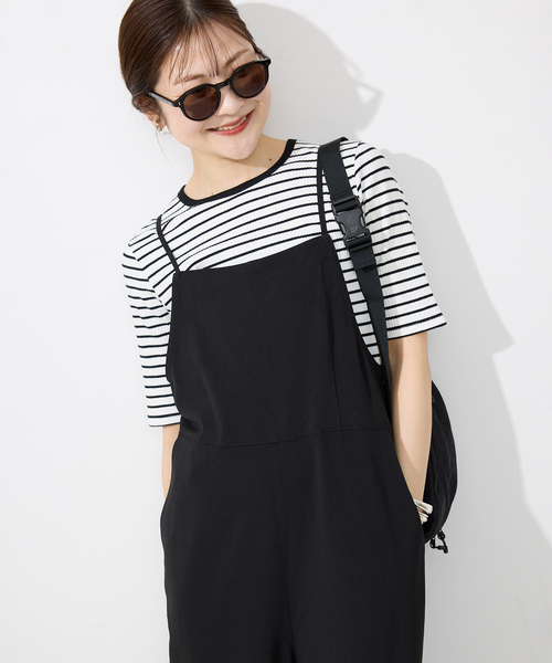 セール】《2枚セット》ナローサロペット×TEEセット（サロペット