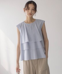 コットンレーヨンシャーティングノースリーブ ブラウス