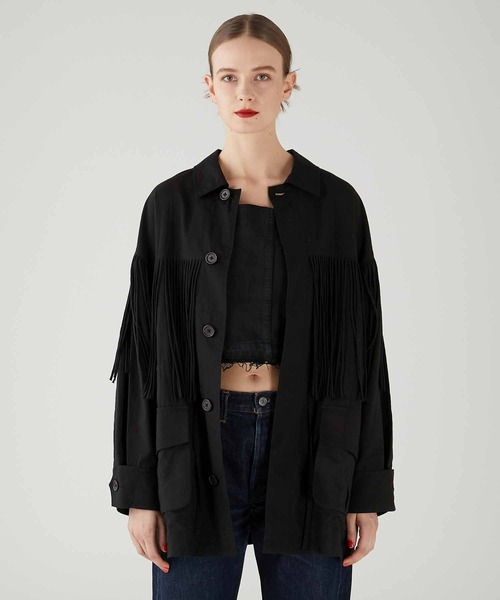 crinkle crinkle crinkle(クリンクルクリンクルクリンクル)の「【crinkle crinkle crinkle】fringe M65 jacket/フリンジM-65ジャケット(ミリタリージャケット・レディース・ホワイト/ブラック・FREE)」の2枚目の写真