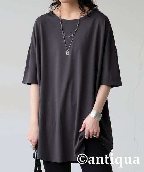 antiqua(アンティカ)の「とろみTシャツ(Tシャツ/カットソー・レディース・ブラック/チャコールグレー/ブルー/グリーン系その他/ホワイト/ライム・P/R)」の3枚目の写真