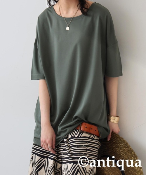 antiqua(アンティカ)の「とろみTシャツ(Tシャツ/カットソー・レディース・ブラック/チャコールグレー/ブルー/グリーン系その他/ホワイト/ライム・P/R)」の11枚目の写真