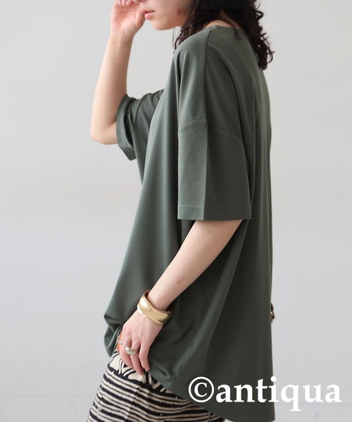 antiqua(アンティカ)の「とろみTシャツ(Tシャツ/カットソー・レディース・ブラック/チャコールグレー/ブルー/グリーン系その他/ホワイト/ライム・P/R)」の12枚目の写真