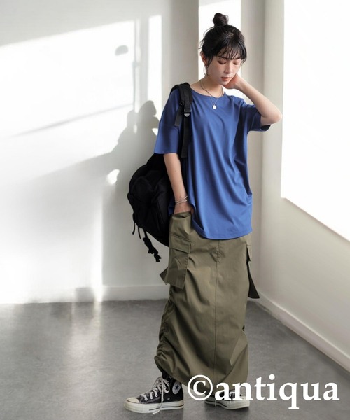antiqua(アンティカ)の「とろみTシャツ(Tシャツ/カットソー・レディース・ブラック/チャコールグレー/ブルー/グリーン系その他/ホワイト/ライム・P/R)」の21枚目の写真