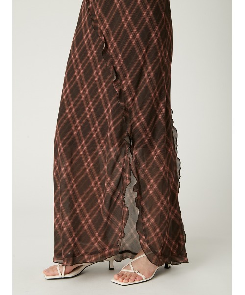 FRAY I.D レーヨンシフォンラッフルプリントキャミワンピ ブラウン 美品 FRAY I.D（フレイアイディー）の「レーヨンシフォンラッフル