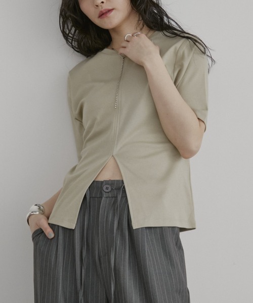 Aunt Marie's(アントマリーズ)の「センタースリットハーフスリーブトップス(Tシャツ/カットソー・レディース・ブラック/ホワイト/グリーン・FREE)」の18枚目の写真