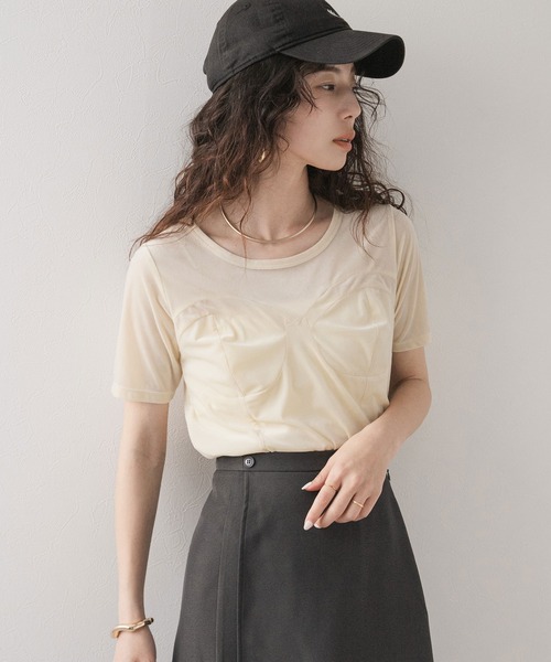 rectangle（レクタングル）の「ビスチェデザインシアーベロアトップス（Tシャツ/カットソー・レディース・アイボリー/ネイビー/ブラウン・FREE）」の2枚目の写真