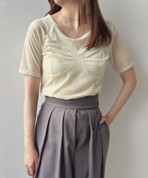 rectangle（レクタングル）の「ビスチェデザインシアーベロアトップス（Tシャツ/カットソー・レディース・アイボリー/ネイビー/ブラウン・FREE）」の18枚目の写真