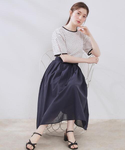 couture brooch(クチュールブローチ)の「【きれいめ・通勤】細リボン付きパレットボイルスカート(スカート・レディース・ブラウン系その他/サックスブルー/ネイビー/ブラウン系その他2・36/38/40/42)」の4枚目の写真