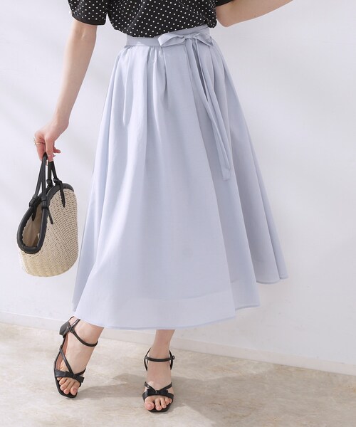 couture brooch(クチュールブローチ)の「【きれいめ・通勤】細リボン付きパレットボイルスカート(スカート・レディース・ブラウン系その他/サックスブルー/ネイビー/ブラウン系その他2・36/38/40/42)」の1枚目の写真