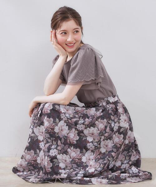 couture brooch(クチュールブローチ)の「【きれいめ・通勤】細リボン付きパレットボイルスカート(スカート・レディース・ブラウン系その他/サックスブルー/ネイビー/ブラウン系その他2・36/38/40/42)」の3枚目の写真