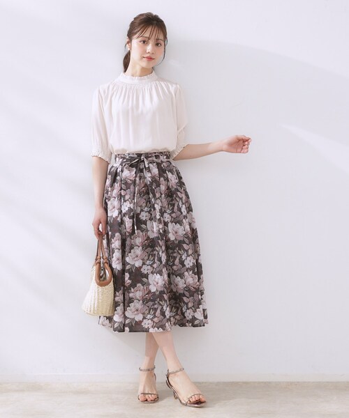 couture brooch(クチュールブローチ)の「【きれいめ・通勤】細リボン付きパレットボイルスカート(スカート・レディース・ブラウン系その他/サックスブルー/ネイビー/ブラウン系その他2・36/38/40/42)」の14枚目の写真