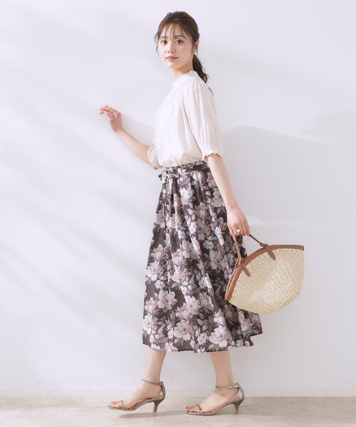 couture brooch(クチュールブローチ)の「【きれいめ・通勤】細リボン付きパレットボイルスカート(スカート・レディース・ブラウン系その他/サックスブルー/ネイビー/ブラウン系その他2・36/38/40/42)」の15枚目の写真