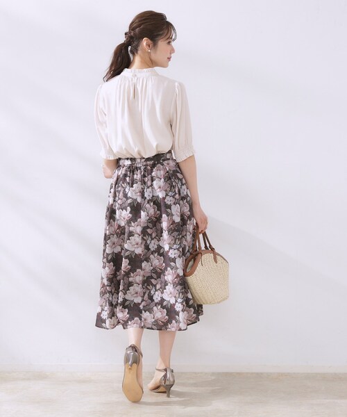 couture brooch(クチュールブローチ)の「【きれいめ・通勤】細リボン付きパレットボイルスカート(スカート・レディース・ブラウン系その他/サックスブルー/ネイビー/ブラウン系その他2・36/38/40/42)」の16枚目の写真