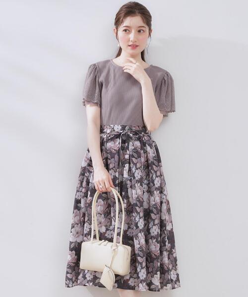 couture brooch(クチュールブローチ)の「【きれいめ・通勤】細リボン付きパレットボイルスカート(スカート・レディース・ブラウン系その他/サックスブルー/ネイビー/ブラウン系その他2・36/38/40/42)」の20枚目の写真