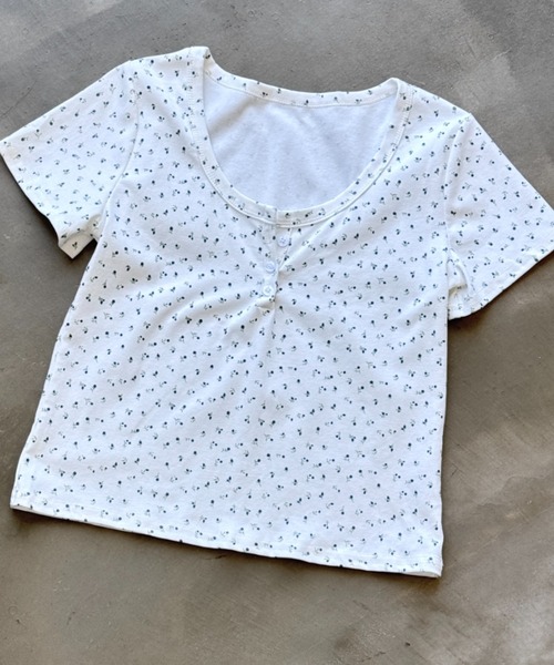 Y2K SYNAPSE FACTORY(ワイツーケー シナプスファクトリー)の「【ボタニカルフラワー】ヘンリーネック半袖Tシャツ(Tシャツ/カットソー・レディース・グレー/ホワイト/クリーム・FREE)」の19枚目の写真