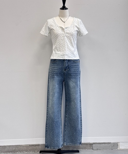 Y2K SYNAPSE FACTORY(ワイツーケー シナプスファクトリー)の「【ボタニカルフラワー】ヘンリーネック半袖Tシャツ(Tシャツ/カットソー・レディース・グレー/ホワイト/クリーム・FREE)」の15枚目の写真