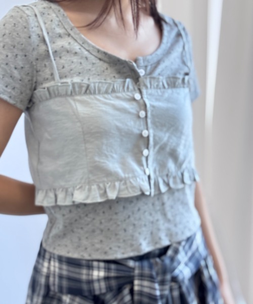 Y2K SYNAPSE FACTORY(ワイツーケー シナプスファクトリー)の「【ボタニカルフラワー】ヘンリーネック半袖Tシャツ(Tシャツ/カットソー・レディース・グレー/ホワイト/クリーム・FREE)」の22枚目の写真