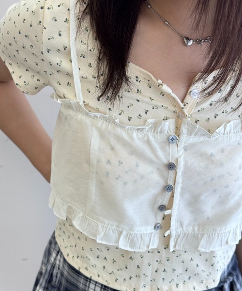 Y2K SYNAPSE FACTORY(ワイツーケー シナプスファクトリー)の「【ボタニカルフラワー】ヘンリーネック半袖Tシャツ(Tシャツ/カットソー・レディース・グレー/ホワイト/クリーム・FREE)」の7枚目の写真