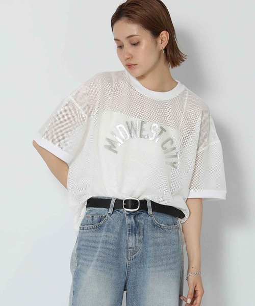 Gready Brilliant(グレディブリリアン)の「ワイドメッシュロゴTシャツ(Tシャツ/カットソー・レディース・ブラック/オフホワイト/ブルー・FREE)」の1枚目の写真