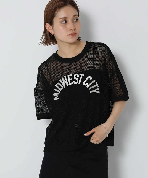 Gready Brilliant(グレディブリリアン)の「ワイドメッシュロゴTシャツ(Tシャツ/カットソー・レディース・ブラック/オフホワイト/ブルー・FREE)」の2枚目の写真