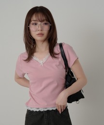 RAY CASSIN | レースVネックギャザーコンパクトT(Tシャツ/カットソー)