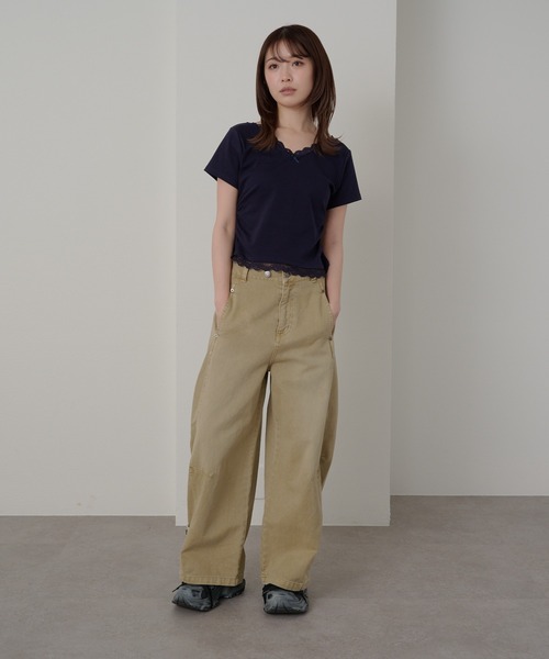 RAY CASSIN（レイカズン）の「レースVネックギャザーコンパクトT（Tシャツ/カットソー・レディース・ホワイト/ライトグレー/ピンク/ネイビー・FREE）」の21枚目の写真