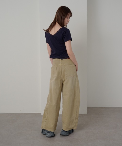 RAY CASSIN（レイカズン）の「レースVネックギャザーコンパクトT（Tシャツ/カットソー・レディース・ホワイト/ライトグレー/ピンク/ネイビー・FREE）」の22枚目の写真