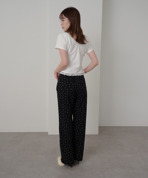 RAY CASSIN（レイカズン）の「レースVネックギャザーコンパクトT（Tシャツ/カットソー・レディース・ホワイト/ライトグレー/ピンク/ネイビー・FREE）」の9枚目の写真