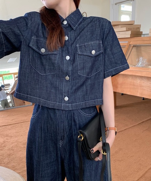 デニム セットアップ 半袖 シャツ ルーズ パンツ セットアップ デニム 半袖 シャツ ルーズ パンツ 韓国 夏 nr4701