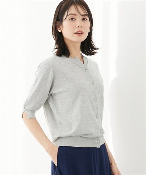 7days Life Styling（セブンデイズライフスタイリング）の「スキッパーネック綿混ニットカーディガン（接触冷感・毛玉になりにくい・UVカット）（ニット/セーター・レディース・ブルー/杢グレー/ブラック・S/M/L/LL）」の3枚目の写真