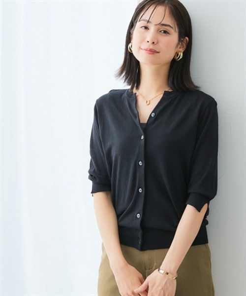 7days Life Styling（セブンデイズライフスタイリング）の「スキッパーネック綿混ニットカーディガン（接触冷感・毛玉になりにくい・UVカット）（ニット/セーター・レディース・ブルー/杢グレー/ブラック・S/M/L/LL）」の4枚目の写真