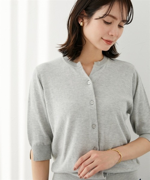 7days Life Styling（セブンデイズライフスタイリング）の「スキッパーネック綿混ニットカーディガン（接触冷感・毛玉になりにくい・UVカット）（ニット/セーター・レディース・ブルー/杢グレー/ブラック・S/M/L/LL）」の9枚目の写真