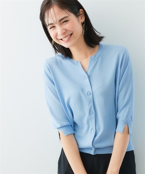 7days Life Styling（セブンデイズライフスタイリング）の「スキッパーネック綿混ニットカーディガン（接触冷感・毛玉になりにくい・UVカット）（ニット/セーター・レディース・ブルー/杢グレー/ブラック・S/M/L/LL）」の12枚目の写真