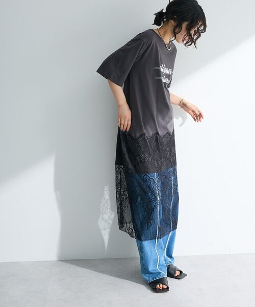 Green　Parks（グリーンパークス）の「裾レースドッキングカットロゴチュニック（チュニック・レディース・チャコールグレー/オフホワイト/カーキ・FREE）」の7枚目の写真