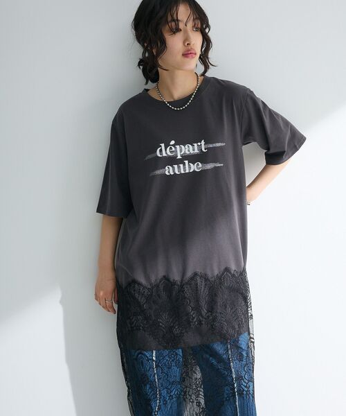 Green　Parks（グリーンパークス）の「裾レースドッキングカットロゴチュニック（チュニック・レディース・チャコールグレー/オフホワイト/カーキ・FREE）」の9枚目の写真