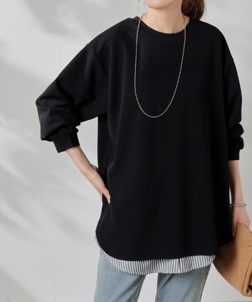HUG.U（ハグユー）の「シワになりにくいきれいめロンT（Tシャツ/カットソー・レディース・ブラック/ホワイト/ブルー/イエロー/スモークピンク/ネイビー/グレイッシュベージュ・FREE）」の3枚目の写真