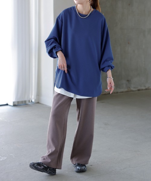 HUG.U（ハグユー）の「シワになりにくいきれいめロンT（Tシャツ/カットソー・レディース・ブラック/ホワイト/ブルー/イエロー/スモークピンク/ネイビー/グレイッシュベージュ・FREE）」の13枚目の写真