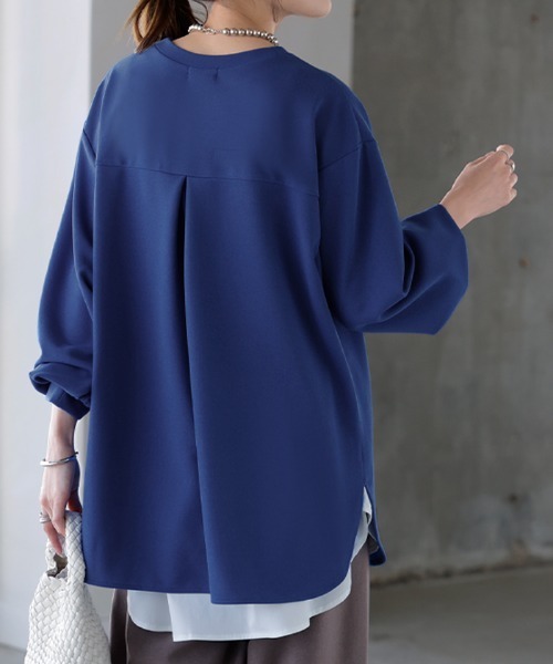 HUG.U（ハグユー）の「シワになりにくいきれいめロンT（Tシャツ/カットソー・レディース・ブラック/ホワイト/ブルー/イエロー/スモークピンク/ネイビー/グレイッシュベージュ・FREE）」の12枚目の写真