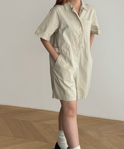 CANAL JEAN（キャナルジーン）の「El mar　半袖ミニジャンプスーツ（つなぎ/オールインワン・レディース・チャコールグレー/ベージュ・ONE SIZE）」の7枚目の写真