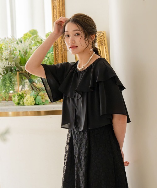 Jolie et Jolie(ジョリーエジョリー)の「前開きケープ風ワンピースドレス(ドレス・レディース・ネイビー/ブラック・M/L/LL/3L/4L/5L)」の6枚目の写真