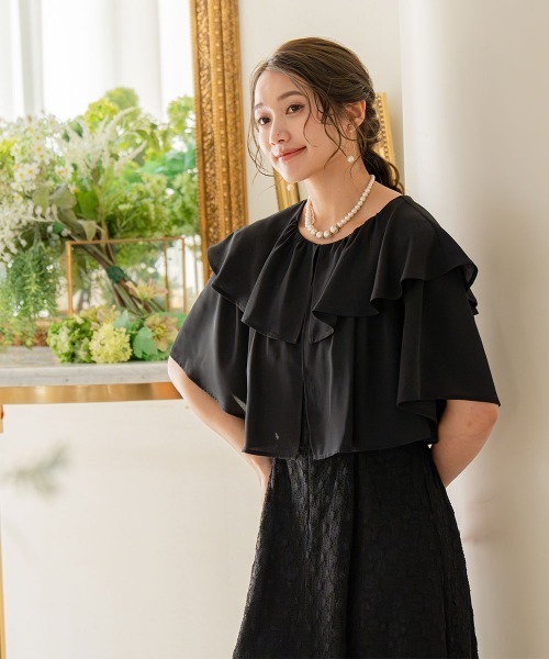 Jolie et Jolie(ジョリーエジョリー)の「前開きケープ風ワンピースドレス(ドレス・レディース・ネイビー/ブラック・M/L/LL/3L/4L/5L)」の7枚目の写真