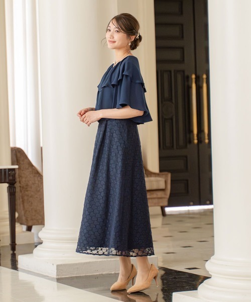 Jolie et Jolie(ジョリーエジョリー)の「前開きケープ風ワンピースドレス(ドレス・レディース・ネイビー/ブラック・M/L/LL/3L/4L/5L)」の17枚目の写真