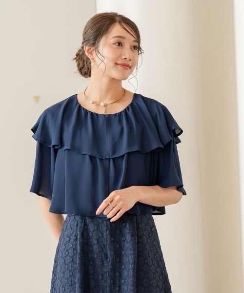 Jolie et Jolie(ジョリーエジョリー)の「前開きケープ風ワンピースドレス(ドレス・レディース・ネイビー/ブラック・M/L/LL/3L/4L/5L)」の19枚目の写真