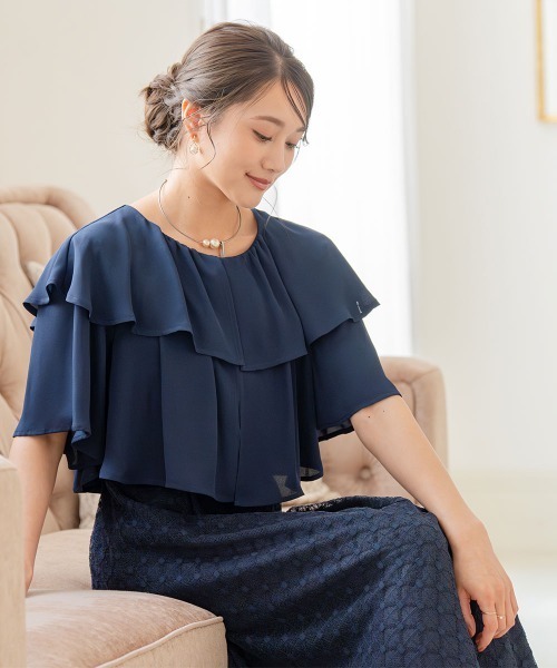Jolie et Jolie(ジョリーエジョリー)の「前開きケープ風ワンピースドレス(ドレス・レディース・ネイビー/ブラック・M/L/LL/3L/4L/5L)」の21枚目の写真
