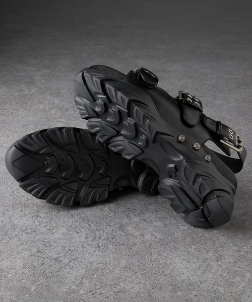 VELNUS(ベルナス)の「【VELNUS】 Double Eyelet Design High Sole Sandals/ダブルハトメデザイン ハイソールサンダル(サンダル・メンズ・ブラック・44/42/40)」の4枚目の写真