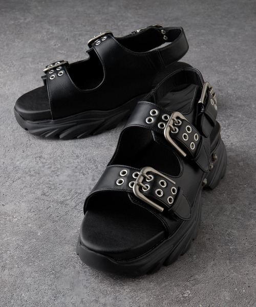 VELNUS(ベルナス)の「【VELNUS】 Double Eyelet Design High Sole Sandals/ダブルハトメデザイン ハイソールサンダル(サンダル・メンズ・ブラック・44/42/40)」の9枚目の写真