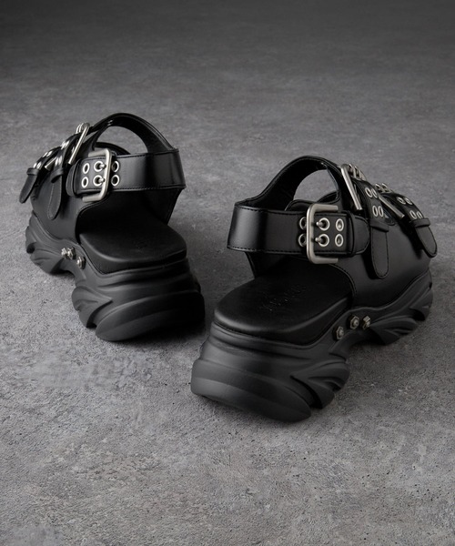 VELNUS(ベルナス)の「【VELNUS】 Double Eyelet Design High Sole Sandals/ダブルハトメデザイン ハイソールサンダル(サンダル・メンズ・ブラック・44/42/40)」の5枚目の写真